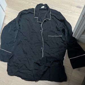 Contrast trim silk blouse